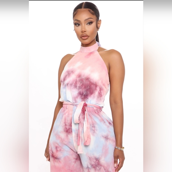 Fashion Nova Stand Out Nights Tie Dye Jumpsuit - Pink Combo, Size M - Picture 2 of 5